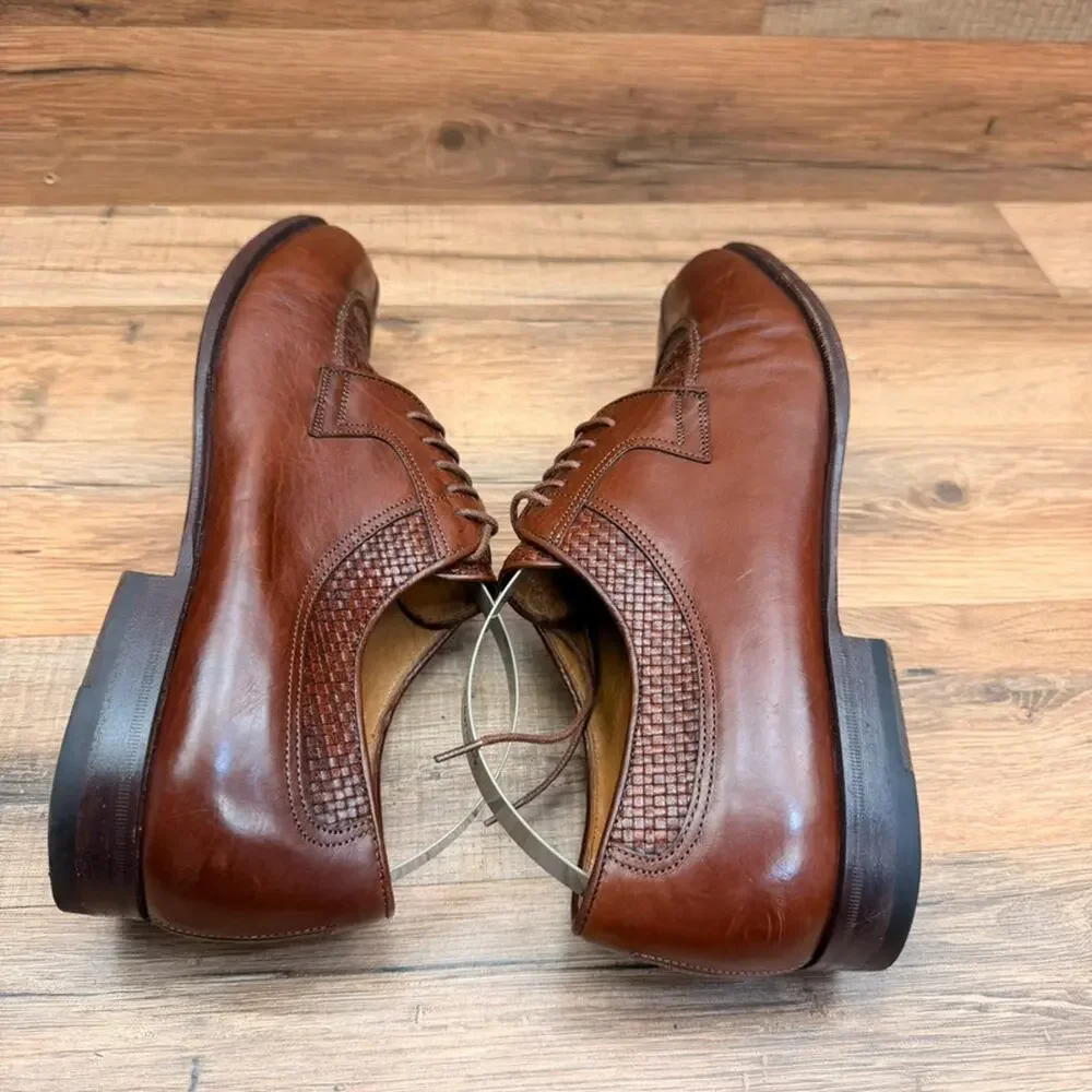 Santoni Classic Woven Leather Men's size 8.5 Oxford Derby Shoes Brown